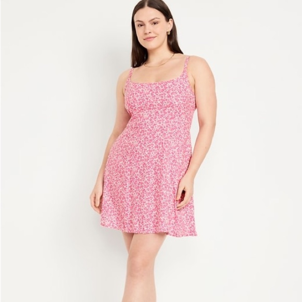 Spring/Summer Pink Floral Dress with Pockets & Adjustable Straps